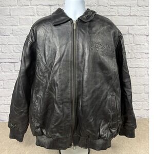 Vintage Azzure Leather Bomber Jacket Black Full Zip Classic Mens Size XL Y2K New